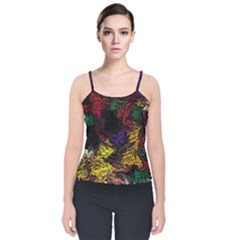 Floral Patter Flowers Floral Drawing Velvet Spaghetti Strap Top