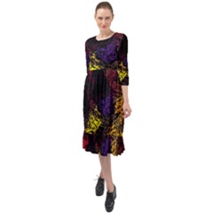 Abstract Painting Colorful Ruffle End Midi Chiffon Dress