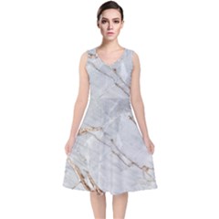 Gray Light Marble Stone Texture Background V-neck Midi Sleeveless Dress  by Cemarart