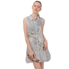 Gray Light Marble Stone Texture Background Sleeveless Shirt Dress by Cemarart