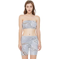 Gray Light Marble Stone Texture Background Stretch Shorts And Tube Top Set by Cemarart