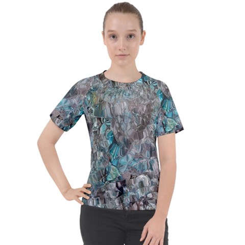 Mono Turquoise Blend Women s Sport Raglan T-shirt by kaleidomarblingart
