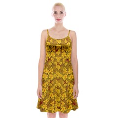 Blooming Flowers Of Lotus Paradise Spaghetti Strap Velvet Dress