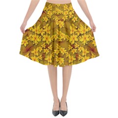 Blooming Flowers Of Lotus Paradise Flared Midi Skirt