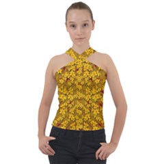 Blooming Flowers Of Lotus Paradise Cross Neck Velour Top