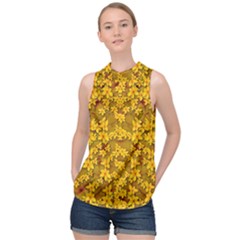 Blooming Flowers Of Lotus Paradise High Neck Satin Top