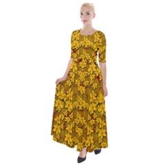 Blooming Flowers Of Lotus Paradise Half Sleeves Maxi Dress
