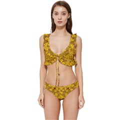 Blooming Flowers Of Lotus Paradise Low Cut Ruffle Edge Bikini Set