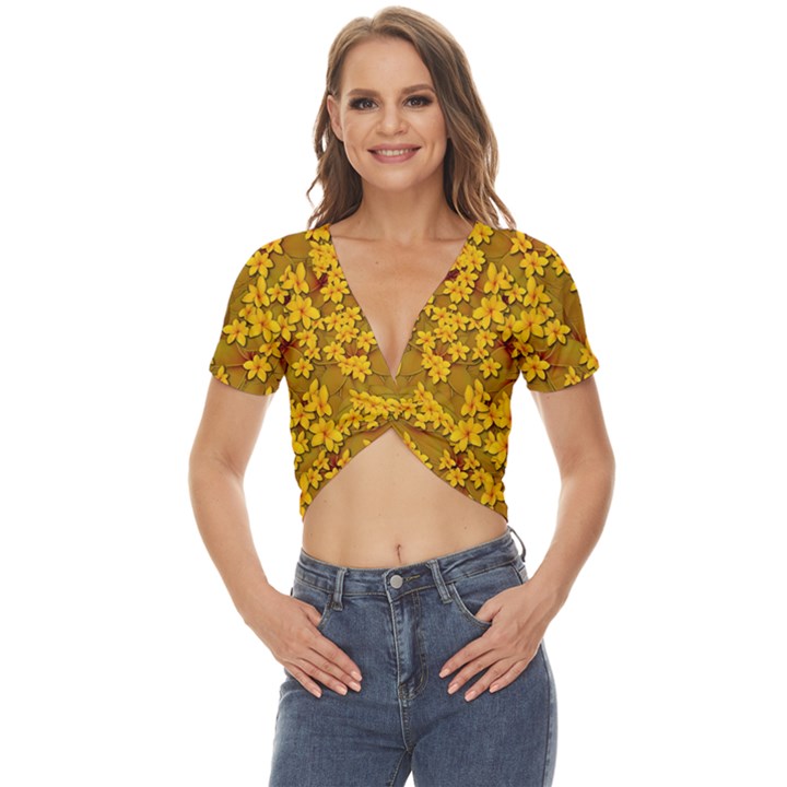 Blooming Flowers Of Lotus Paradise Twist Front Crop Top