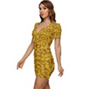 Blooming Flowers Of Lotus Paradise Low Cut Cap Sleeve Mini Dress View2