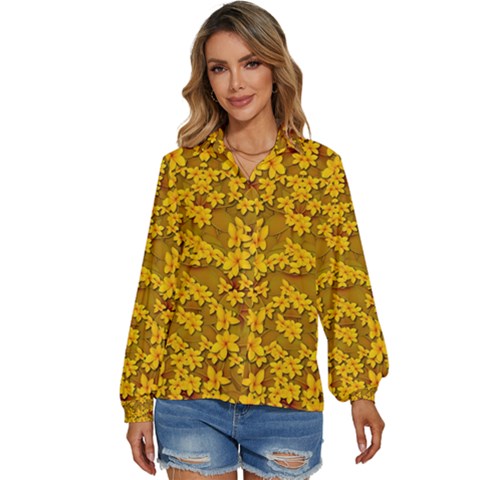 Blooming Flowers Of Lotus Paradise Women s Long Sleeve Button Up Shirt by pepitasart
