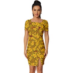Blooming Flowers Of Lotus Paradise Fitted Knot Split End Bodycon Dress