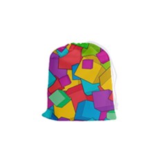 Abstract Cube Colorful  3d Square Pattern Drawstring Pouch (small)