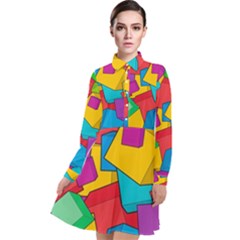 Abstract Cube Colorful  3d Square Pattern Long Sleeve Chiffon Shirt Dress