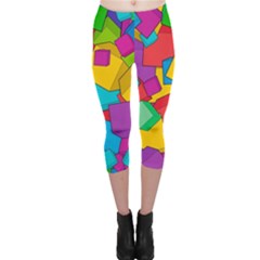 Abstract Cube Colorful  3d Square Pattern Capri Leggings 