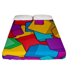 Abstract Cube Colorful  3d Square Pattern Fitted Sheet (queen Size)