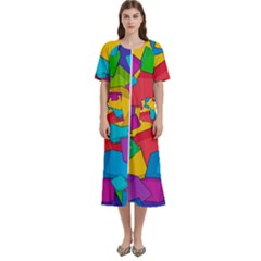 Abstract Cube Colorful  3d Square Pattern Women s Cotton Short Sleeve Nightgown