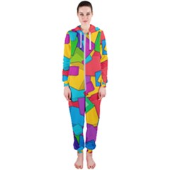 Abstract Cube Colorful  3d Square Pattern Hooded Jumpsuit (Ladies)