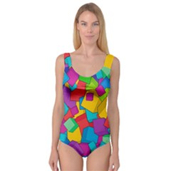 Abstract Cube Colorful  3d Square Pattern Princess Tank Leotard  by Cemarart