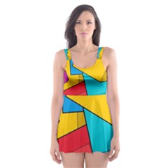 Abstract Cube Colorful  3d Square Pattern Skater Dress Swimsuit by Cemarart