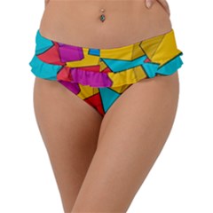 Abstract Cube Colorful  3d Square Pattern Frill Bikini Bottoms