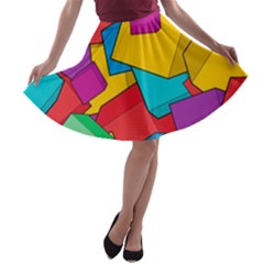 Abstract Cube Colorful  3d Square Pattern A-line Skater Skirt