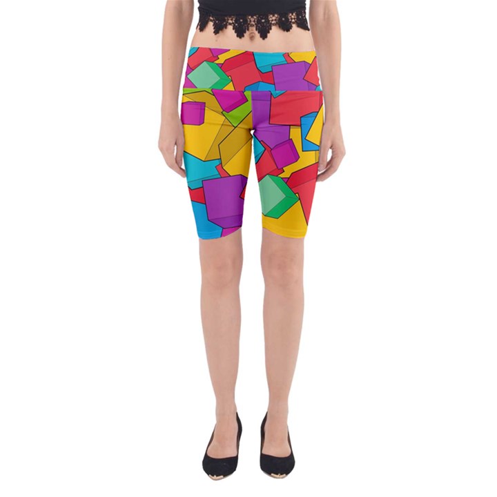 Abstract Cube Colorful  3d Square Pattern Yoga Cropped Leggings