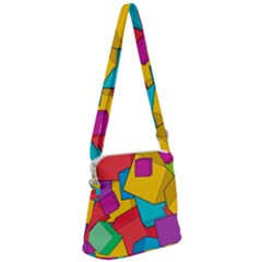 Abstract Cube Colorful  3d Square Pattern Zipper Messenger Bag