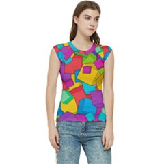 Abstract Cube Colorful  3d Square Pattern Women s Raglan Cap Sleeve T-Shirt