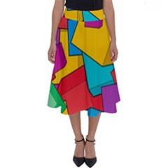 Abstract Cube Colorful  3d Square Pattern Perfect Length Midi Skirt