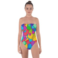 Abstract Cube Colorful  3d Square Pattern Tie Back One Piece Swimsuit