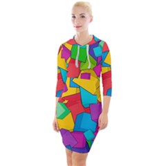 Abstract Cube Colorful  3d Square Pattern Quarter Sleeve Hood Bodycon Dress