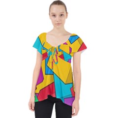 Abstract Cube Colorful  3d Square Pattern Lace Front Dolly Top