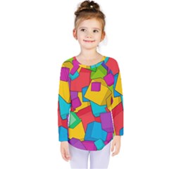 Abstract Cube Colorful  3d Square Pattern Kids  Long Sleeve T-Shirt