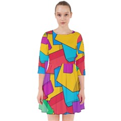 Abstract Cube Colorful  3d Square Pattern Smock Dress