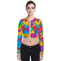 Abstract Cube Colorful  3d Square Pattern Long Sleeve Zip Up Bomber Jacket