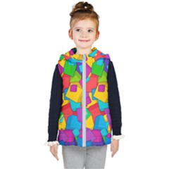 Abstract Cube Colorful  3d Square Pattern Kids  Hooded Puffer Vest