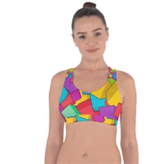 Abstract Cube Colorful  3d Square Pattern Cross String Back Sports Bra