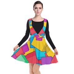 Abstract Cube Colorful  3d Square Pattern Plunge Pinafore Dress