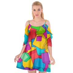 Abstract Cube Colorful  3d Square Pattern Cutout Spaghetti Strap Chiffon Dress