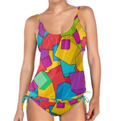 Abstract Cube Colorful  3d Square Pattern Tankini Set