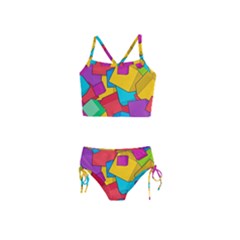 Abstract Cube Colorful  3d Square Pattern Girls  Tankini Swimsuit