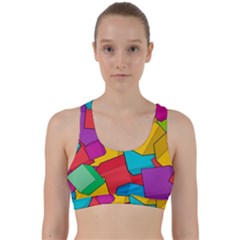 Abstract Cube Colorful  3d Square Pattern Back Weave Sports Bra