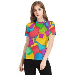 Abstract Cube Colorful  3d Square Pattern Women s Short Sleeve Rash Guard