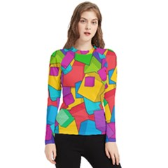 Abstract Cube Colorful  3d Square Pattern Women s Long Sleeve Rash Guard