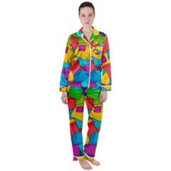 Abstract Cube Colorful  3d Square Pattern Women s Long Sleeve Satin Pajamas Set	