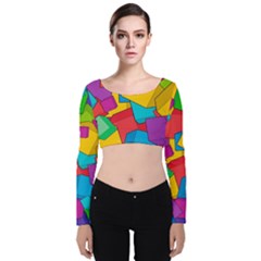 Abstract Cube Colorful  3d Square Pattern Velvet Long Sleeve Crop Top