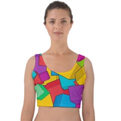 Abstract Cube Colorful  3d Square Pattern Velvet Crop Top