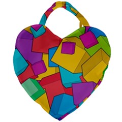 Abstract Cube Colorful  3d Square Pattern Giant Heart Shaped Tote