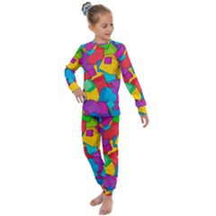 Abstract Cube Colorful  3d Square Pattern Kids  Long Sleeve Set 